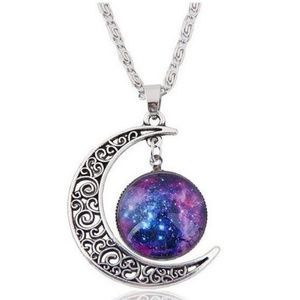 Purple Crescent Moon Cabochon Necklace